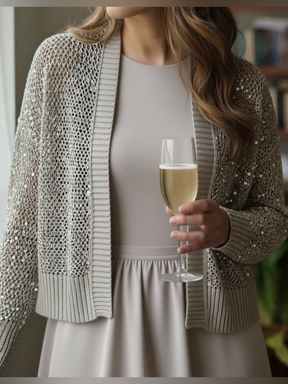 White House Black Market Gold & Sequined Cardigan - Women’s L - Picture 2 of 6